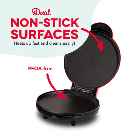 Dash Round Express Electric - Pancake Maker & Eggs Griddle System - Healthy Breakfast Maker - Quick Heat-Up & Easy Cleanup - nonstick surface - Red