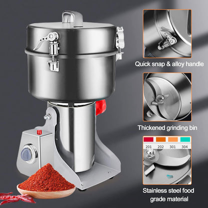 Swing Grain Mill 2500g,Electric Grain Grinder,Stainless Steel Grain Mill Grinder 4500W,High-speed Spice Herb Grinders Commercial Superfine Machine Dry Cereals Pulverizer 110V