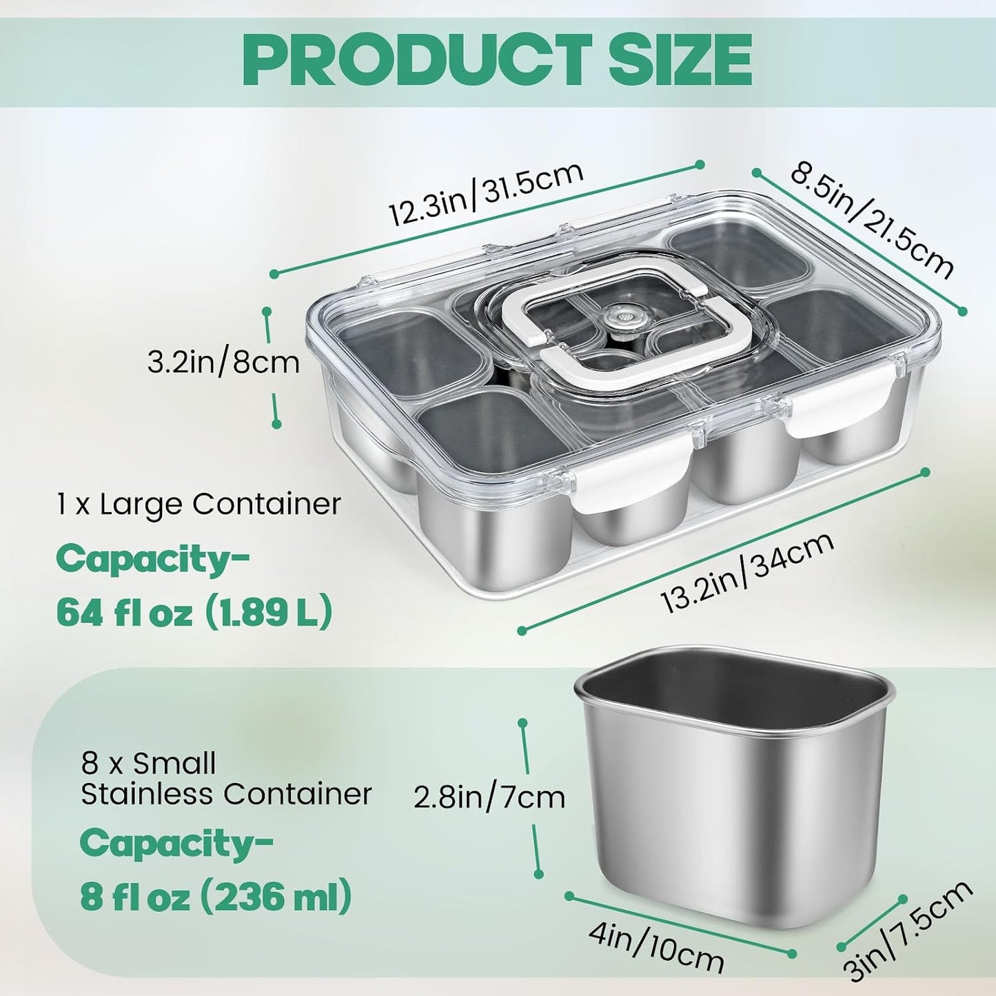 FANCILLA Snackle Box Container, 8 Compartment Stainless Steel Divided Serving Tray with Lid and Handle - Dishwasher Safe Clear Travel Party Snack Box, Versatile for Fruit Candy Nuts Veggie