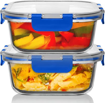 Razab 2 PC 1200ML / 41 Oz Glass Food Storage Containers with Lids - Airtight & Leakproof - Microwave/Oven/Freezer Safe - BPA Free - Ideal for Meal Prep, Storing Leftover & Lunch