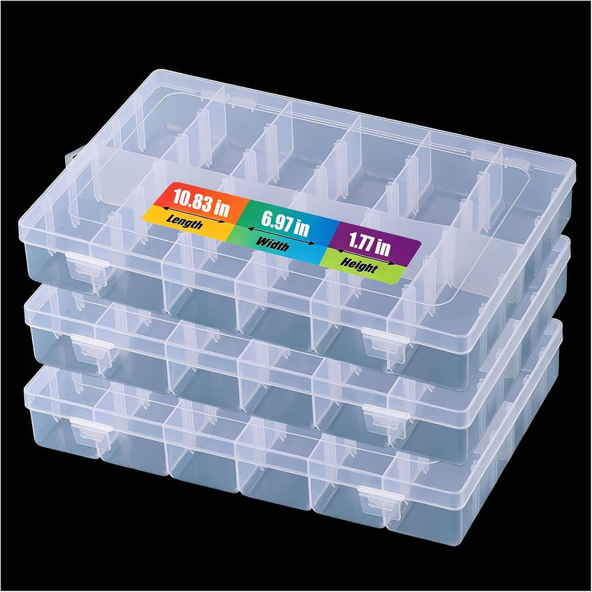 3pcs Clear Storage Small Parts Organizer Box Storage Bin With Dividers Multi Compartment for Beads Art DIY Tackle Box Organizer (10 - compartment in length)