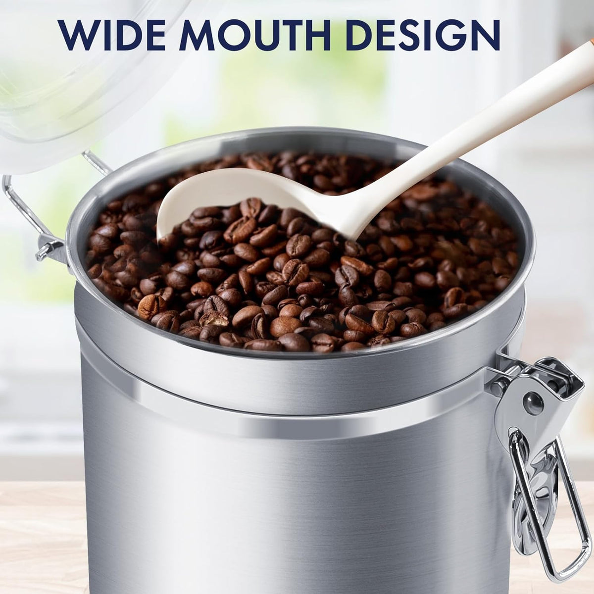 ENLOY 165oz Stainless Steel Airtight Canister for Kitchen, Large Flour Coffee Bean Tea Cereal Sugar Cookie Metal Food Storage Canisters with Clear Lid and Sturdy Locking Clamp (7.7 * 7.7 * 8.4in)
