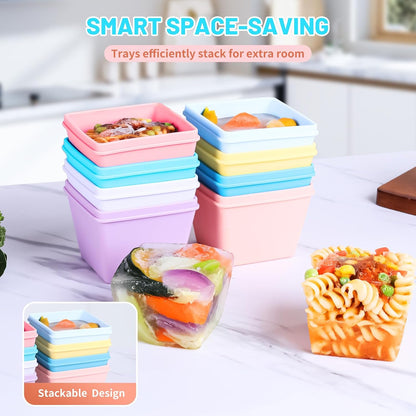 Gemice 1-Cup Silicone Freezer Molds with Lids, Individual 4-Pack Portion Soup Cubes Freezer Trays for Food Storage, Oven & Dishwasher Safe, BPA-Free, Silicone Freezer Containers for Meal Prep