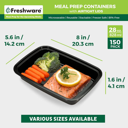 Freshware Meal Prep Containers 1 Compartment Food Storage Containers with Lids, Bento Box, BPA Free, Stackable, Microwave/Dishwasher/Freezer Safe (28 oz), 50 Count (Pack of 1)