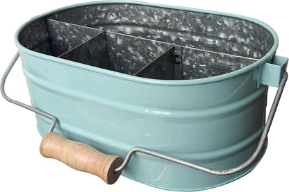 Galvanized Metal Caddy with 4 Compartments, Rustic Farmhouse Kitchen Picnic Utensil Holder, Multipurpose Storage Bin, Metal Garden Planters - 12 Inch - Antique Natural