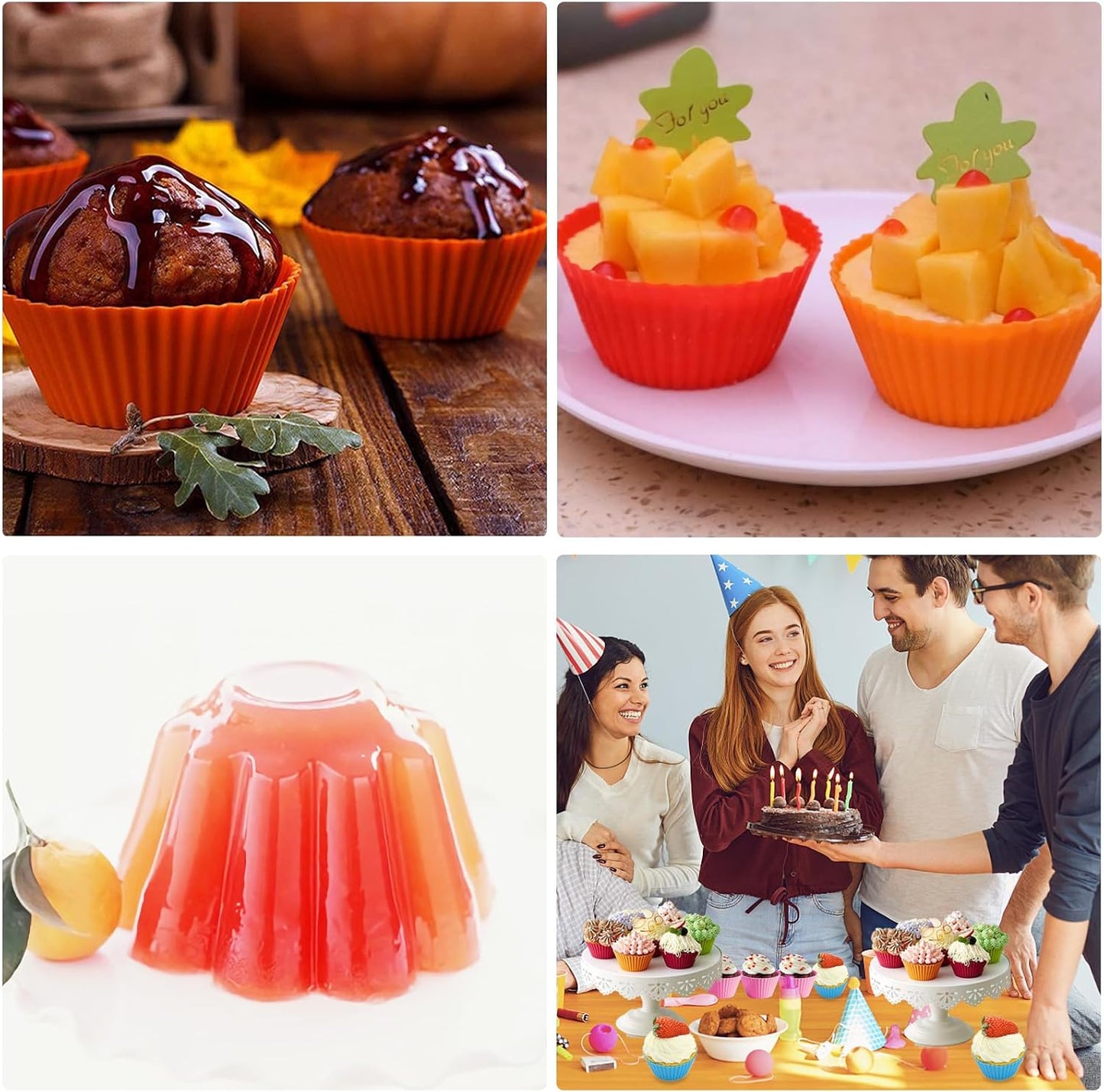 12 Pack Reusable Silicone Cupcake Liners Baking Cups Liners Non-Stick Cake Molds Sets for Lunch Wedding Engagement