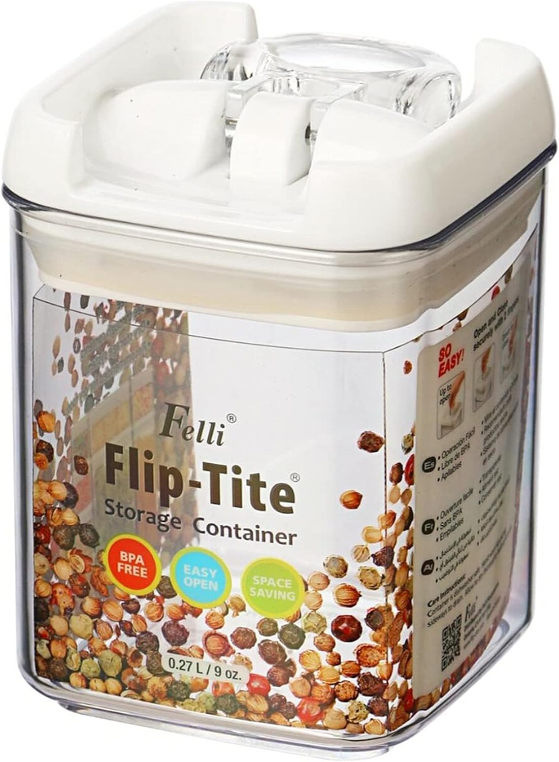 Felli®️ Flip-Tite Acrylic Airtight Food Storage Container With Flip Lid - 270ml | Leak Proof, BPA Free Plastic Container For Kitchen | Easy To Open Ring Handle | Stackable Multipurpose Jar Canister