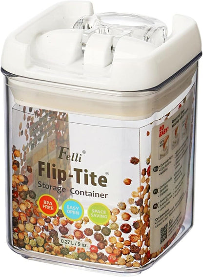 Felli®️ Flip-Tite Acrylic Airtight Food Storage Container With Flip Lid - 270ml | Leak Proof, BPA Free Plastic Container For Kitchen | Easy To Open Ring Handle | Stackable Multipurpose Jar Canister