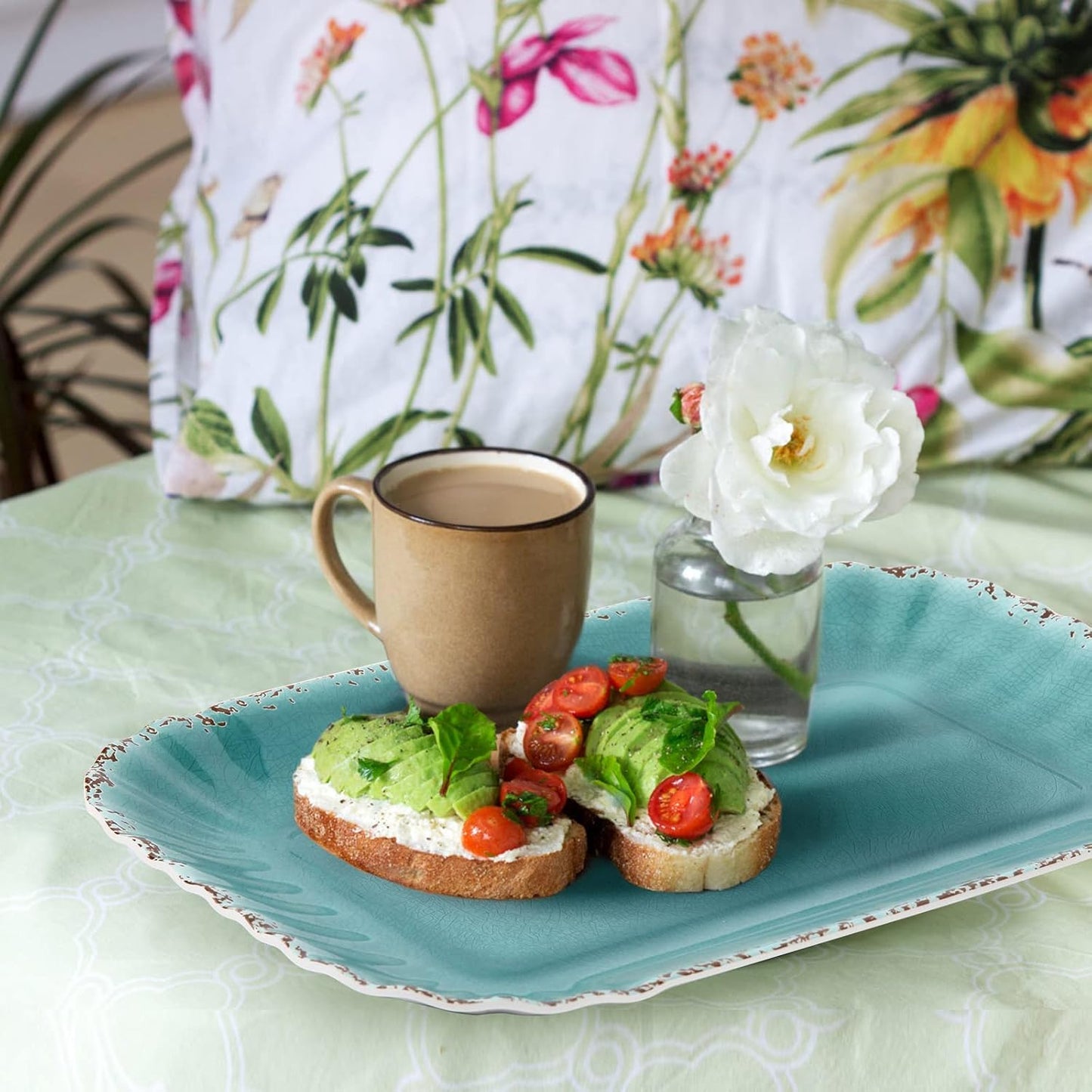 Gourmet Art Crackle Set of 2 100% melamine rectangular serving trays/platters Aquamarine 12"