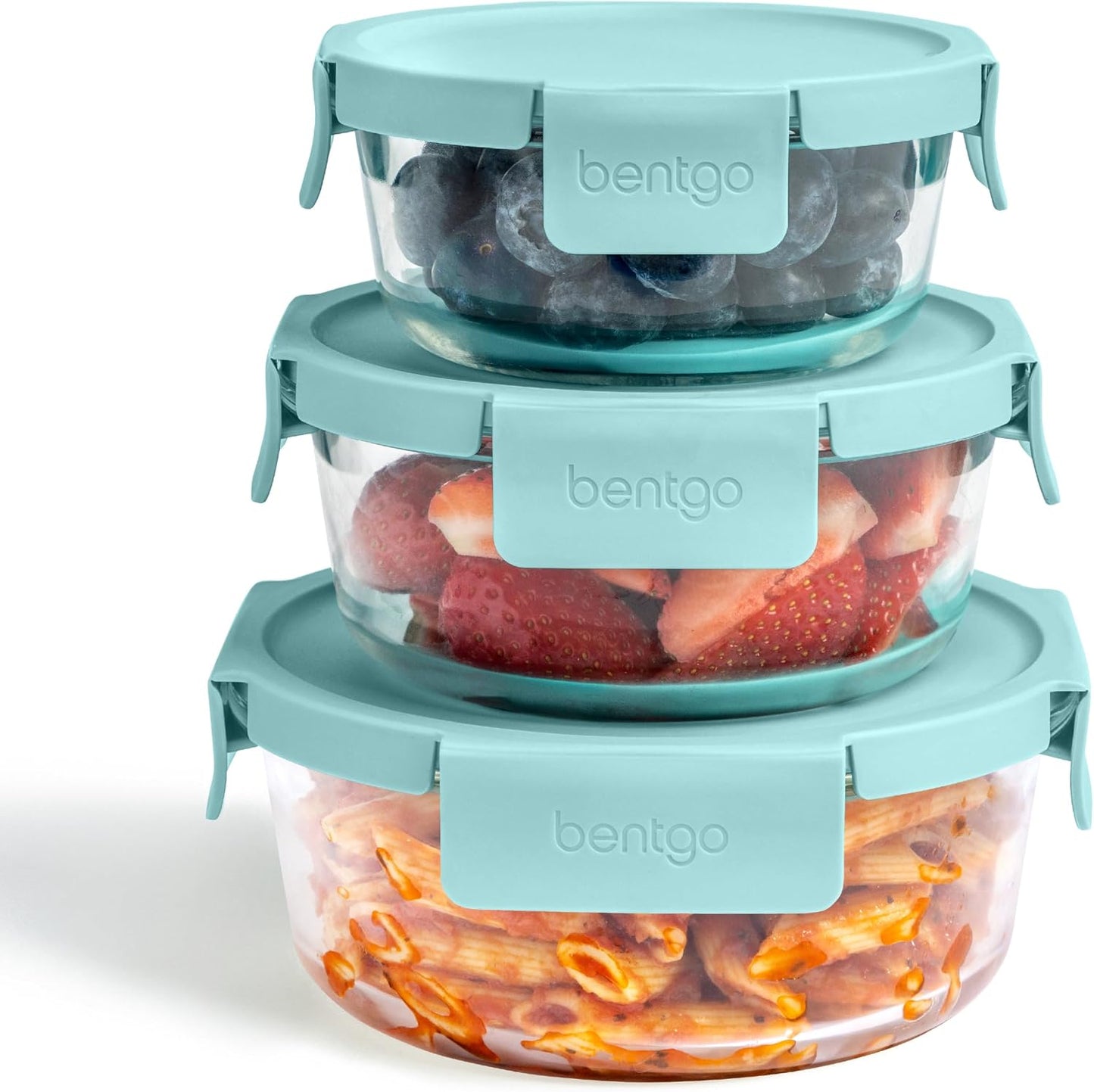 Bentgo Glass Leak-Proof Food Storage Set - 4-Piece Glass Containers with BPA-Free Airtight Lids, Reusable & Durable for Leftovers & Meal Prep - Microwave, Freezer, Oven & Dishwasher Safe (Soft Aqua)