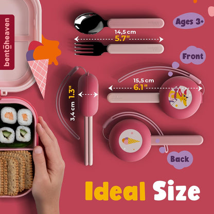 Bentoheaven Kids Travel Utensils with Case, Food-Grade Stainless Steel & BPA-Free Plastic, Travel Cutlery Set, Dishwasher Safe Fork, Spoon & Case, Reusable Flatware, Silverware for Kids (Horse)