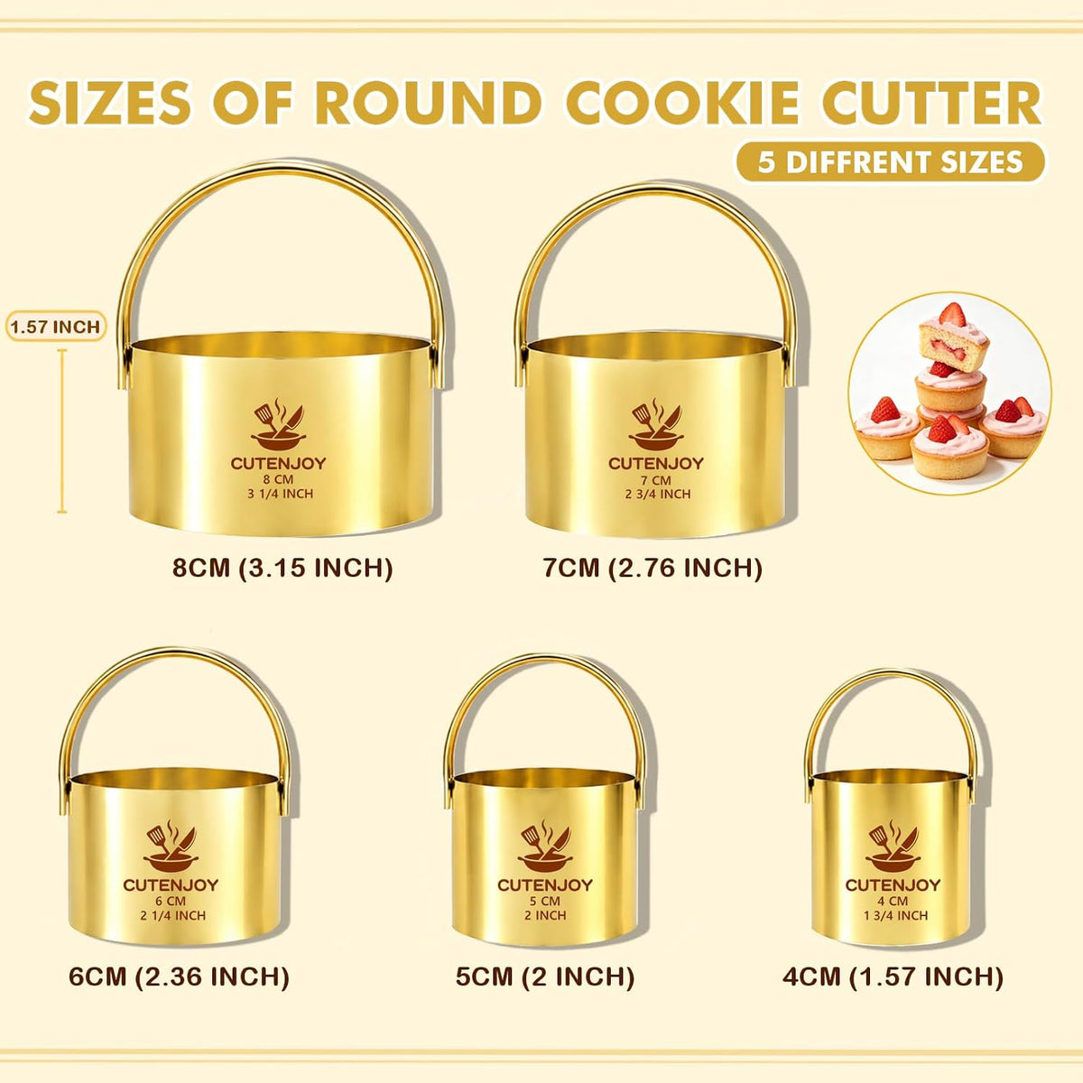 Round Cookie Cutters (2, 3, 3.5, 4, 5, 6 Inch) Biscuit Cutter Set