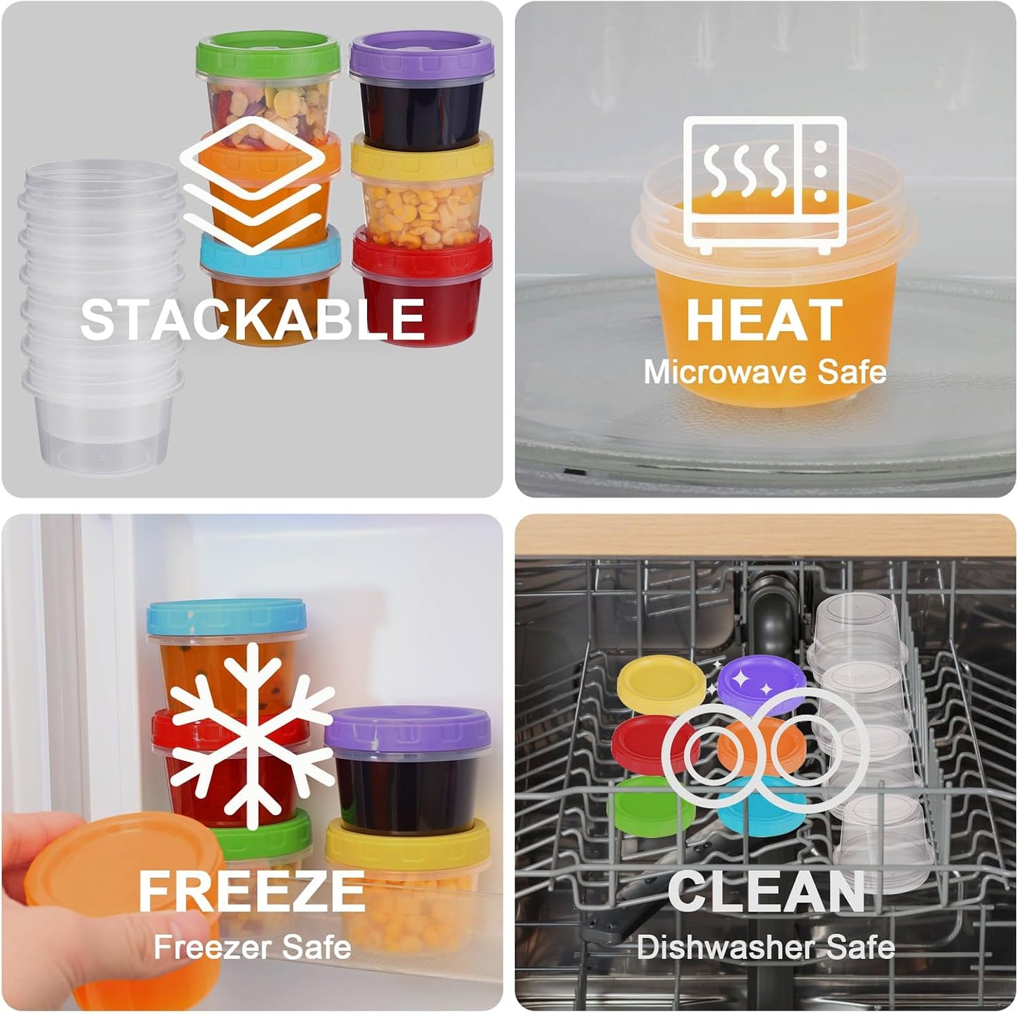 10 oz Plastic Containers with Lids, 12 Pack Stackable Small Freezer Container, Reusable Clear Food Storage Meal Prep Containers for Snack Fruit, Microwave & Dishwasher Safe