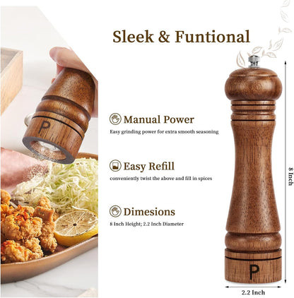 Haomacro Wooden Salt and Pepper Grinder Set Refillable Salt & Pepper Mills