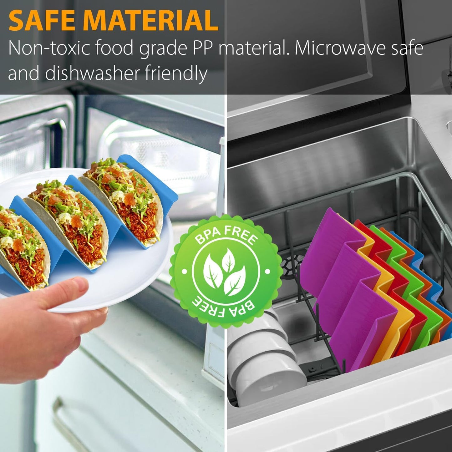 Kitchen Taco Holder Stand - 6 Packs (Extra Large) Non-Toxic, BPA Free, Dishwasher & Microwave Safe - Hold 3 Tacos, Hard Plastic Taco Rack, Party Serving Tray Set for Hard and Soft Shell Tacos Tortilla