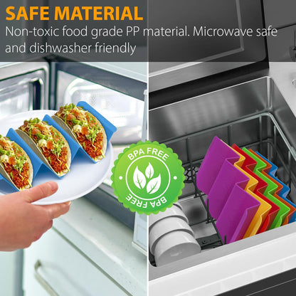 Kitchen Taco Holder Stand - 6 Packs (Extra Large) Non-Toxic, BPA Free, Dishwasher & Microwave Safe - Hold 3 Tacos, Hard Plastic Taco Rack, Party Serving Tray Set for Hard and Soft Shell Tacos Tortilla