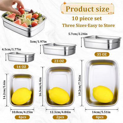 10 PCS 304 Stainless Steel Food Storage Containers with Proof & Airtight Lids, Reusable Meal Prep Containers, Lunch Boxes, Kimchi, ContainersOven/Dishwsher/Freezer Safe