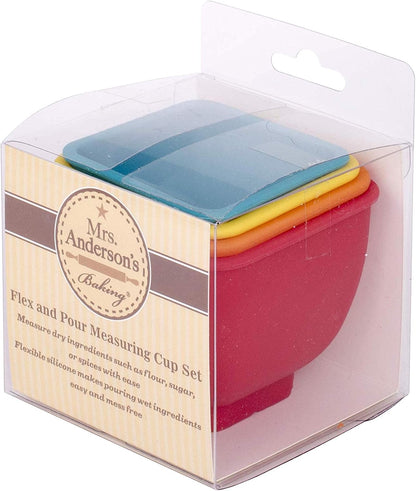 Mrs. Anderson’s Baking Flex and Pour Measuring Cups, Silicone, Super Flexible for Easy Pouring, Set of 4