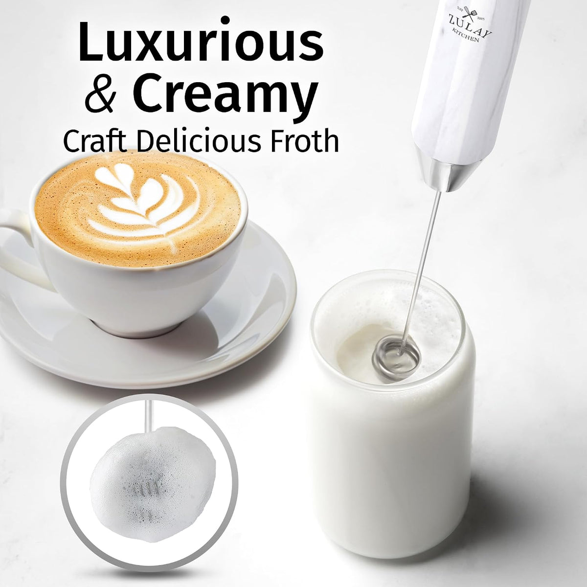Zulay Kitchen Rechargeable Milk Frother Handheld - Frother Wand, Drink Mixer, Electric Whisk Frother, for Cappuccinos, Matcha & Protein Powder - Dynamic 3 Whisk, 3 Speed 500mAh Black - Colors C