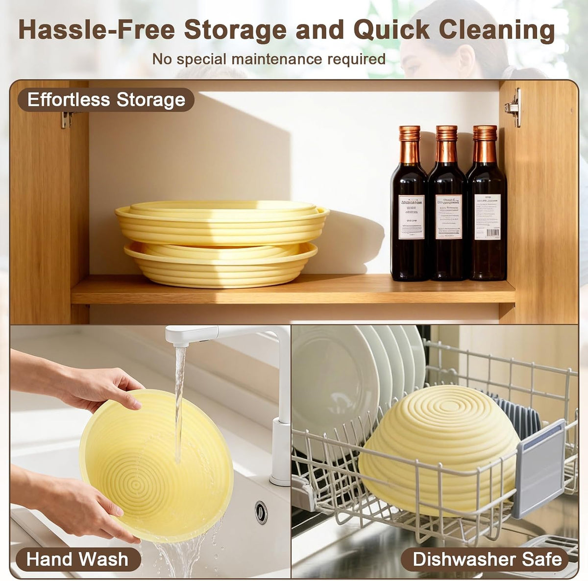 JOCXSPI Upgraded Thickened Silicone Banneton Proofing Baskets with Lids