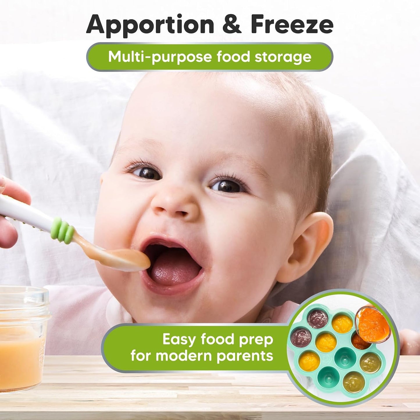 KeaBabies Silicone Food Freezer Trays with Lid, 2oz x 10 Pods Baby Food Storage Containers, Easy Puree Meal Prep, Breast Milk Silicone Freezer Molds, Dishwasher, Microwave Safe, BPA-Free (Slate)