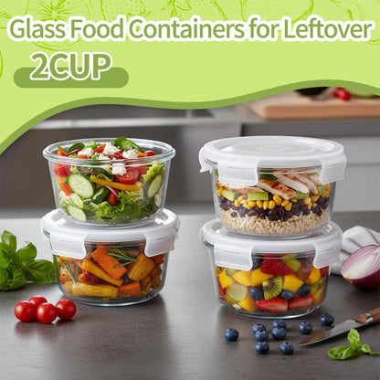 H.JSS WDJS 3Cup Round Glass Food Storage Containers with Airtight lids, 23oz Glass Meal Prep Containers, Heat-Resistant BPA-Free for Soup Leftover, Microwave, Dishwasher and Fridge Safe (white-4Pack)