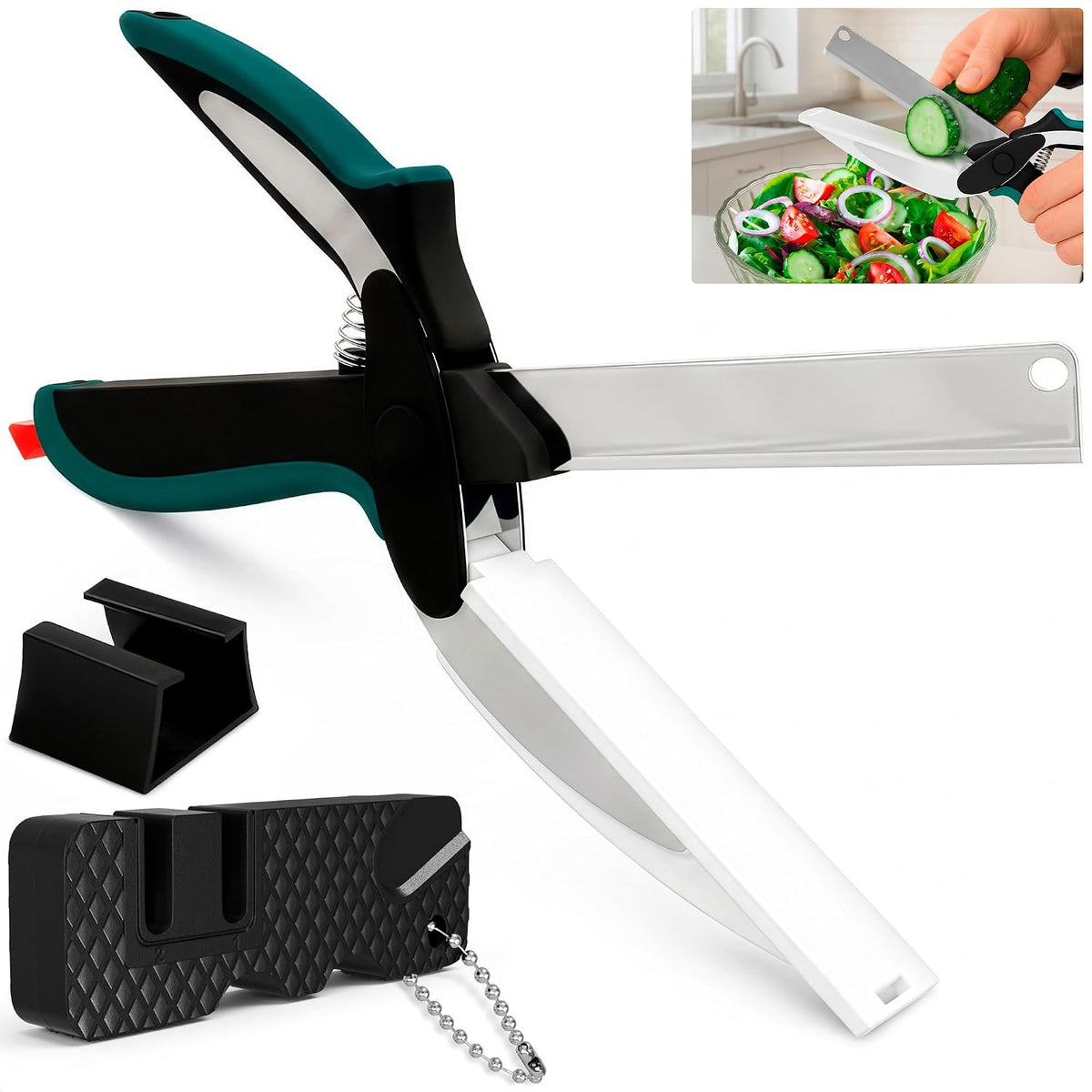 2 in 1 Kitchen Scissors for Food with Knife Sharpener (Grey)