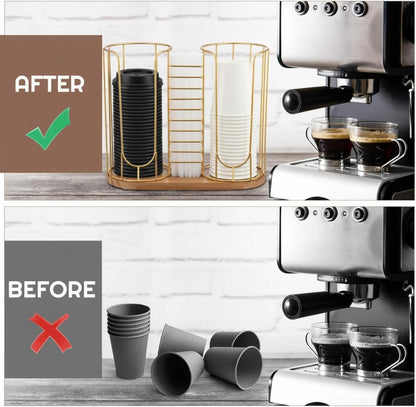 Geelin 18oz Adjustable Coffee Cup Dispenser with Wooden Base, Cup and Lid Holder, Cups Holder Organizer for Coffee Pod Straw and Lid Storage(2-compartment Single,Color 2)