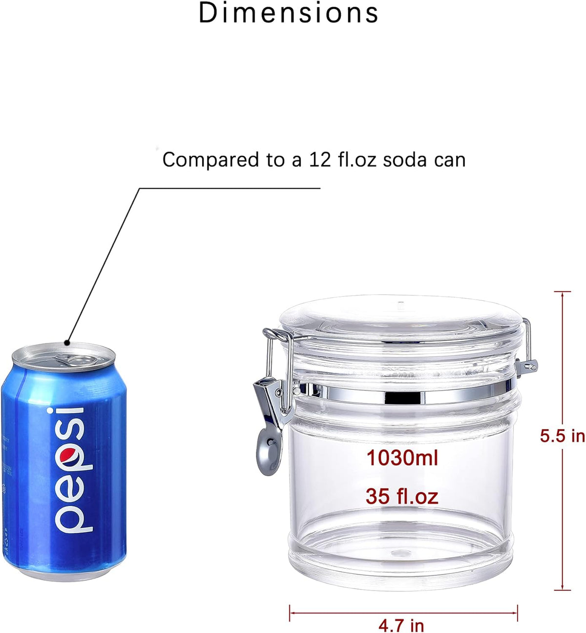 64 oz Reinforced Large Acrylic Canister with Locking Clamp, Airtight Flip Jar | Food Storage Container for Flour, Sugar, Coffee, Candy, Cookie etc