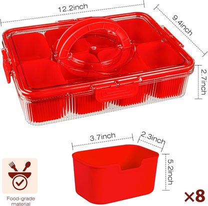 Patent Divided Serving Tray with Lid & Handle - Snackle Box Organizer for Charcuterie, Sandwiches, Veggies, Fruits, Candy - Portable Food Storage for Travel, Beach, Picnics（1 pcs, Orange）