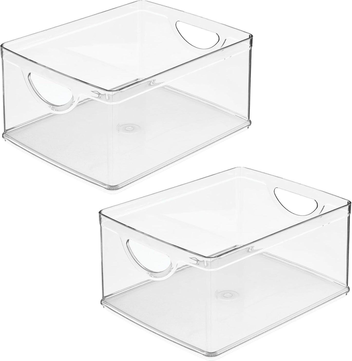 iDesign Pantry Storage Bins with Handles - Organizer Bins for Cabinets or Fridge - Set of 2 - Clear