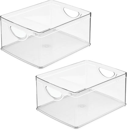 iDesign Pantry Storage Bins with Handles - Organizer Bins for Cabinets or Fridge - Set of 2 - Clear