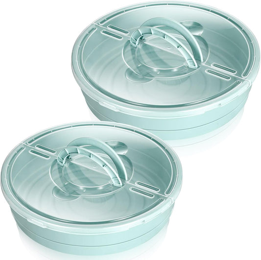 2 Pcs 12'' Pie Containers with Lids and Handle, Plastic Pizza Carrier with Cover Airtight Food Storage Reusable Cake Keeper Holder for Cheesecake Cookie Desert Tortilla Pastry(Green)