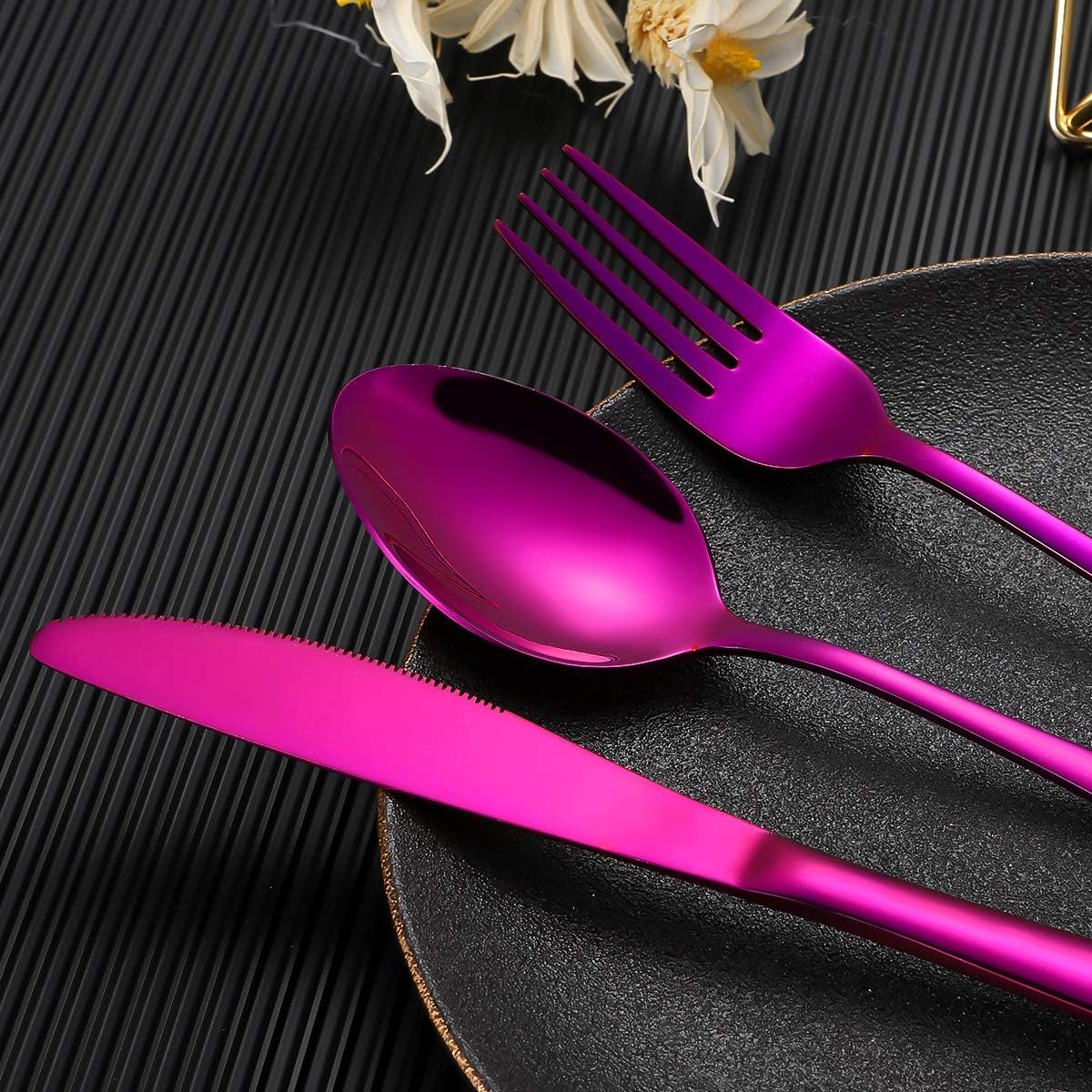 Travel Utensils,Reusable Silverware Set To Go Portable Cutlery Set with a Waterproof Carrying Case for Lunch Boxes Workplace Camping Picnic (Purple)