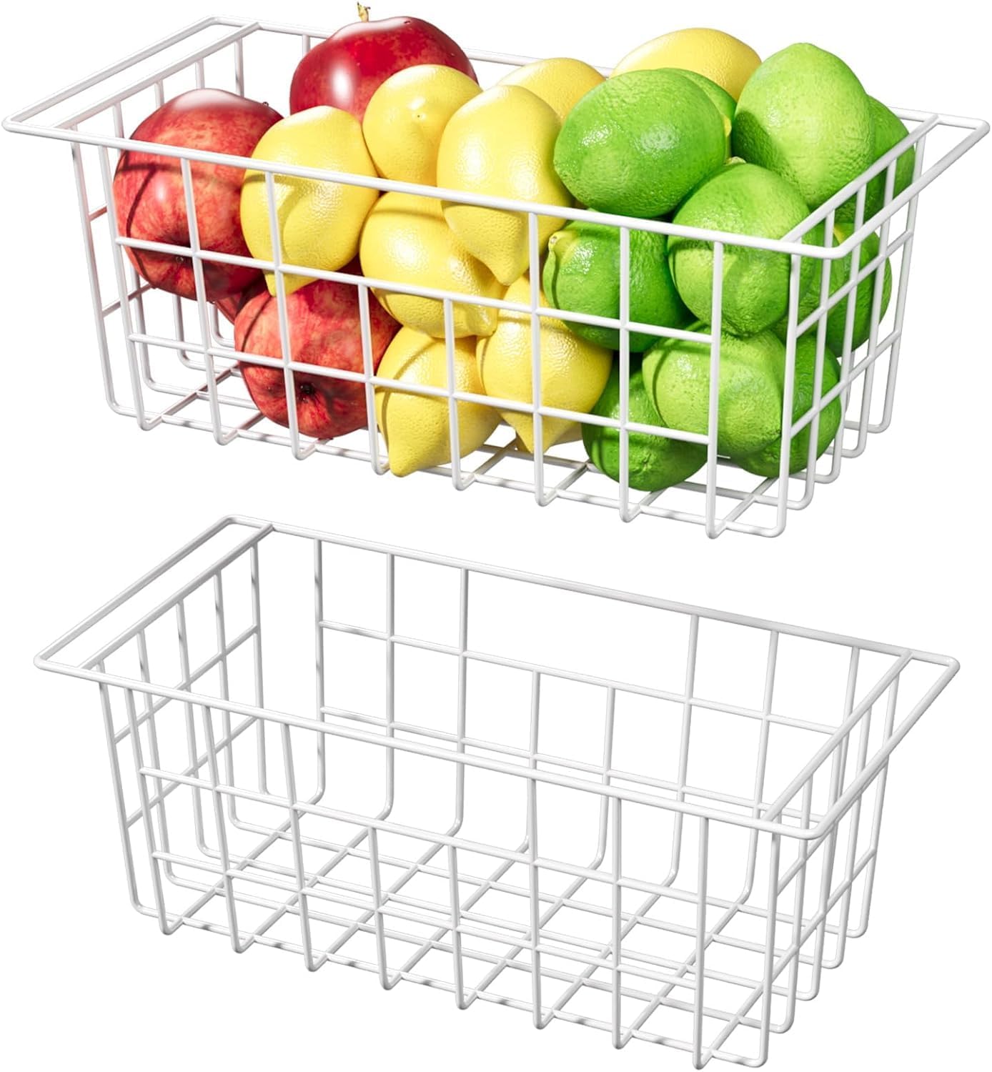 Slideep Wire Storage Baskets, Freezer Baskets Farmhouse Stackable Organizer Storage Bins Large Organizer for Storage, Office, Bathroom, Pantry Organization Storage with Handles 14" Black -Set of 3