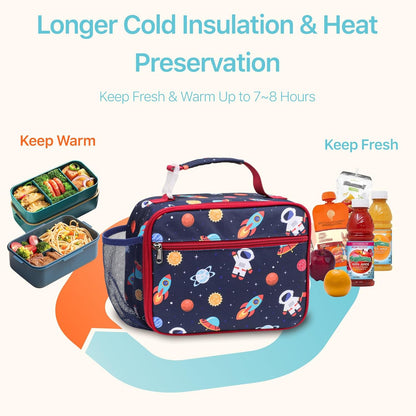Bagseri Kids Lunch Bag Boys - Thermal Insulated Lunch Box Tote with Water Bottle Holder, Reusable Leak-Proof Kids Lunch Box for Daycare & School, Black Dinosaur (Containers Not Included)