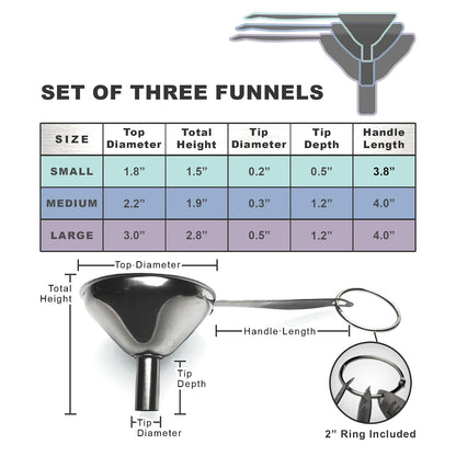 Stainless Steel Funnel Set, 3 Pieces