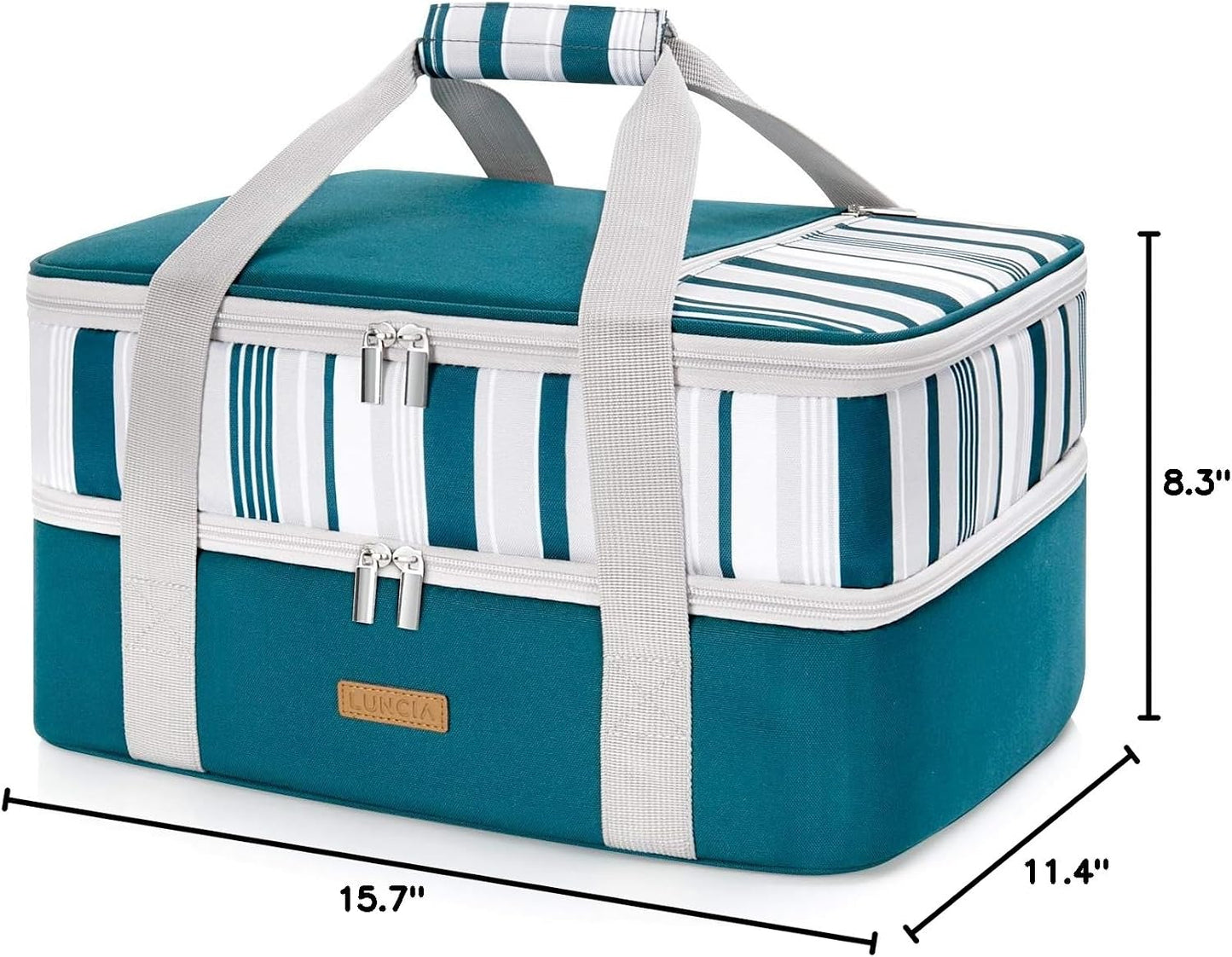 LUNCIA Insulated Single Decker Casserole Carrier, Lasagna Lugger Tote Keeps Food Hot or Cold, Thermal Lunch Bag for Potluck Parties, Picnic and Cookouts, Fits 9" x 13" Baking Dish, Black