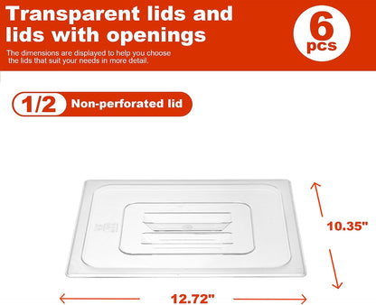 6 -Pack 1/4 Size 6" Deep Polycarbonate Food Pans, and Handled Lids Bundle