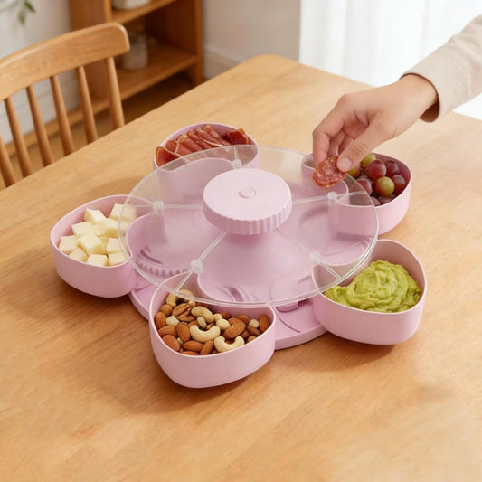 Divided Serving Tray that Spins, Divided Spin and Snack Snack Spinner with Lid, Snackle Box Container, Rotating Lazy Susan Multi-Compartment Tray for Fruit, Nuts, Candy, Party & Picnic (Grey)