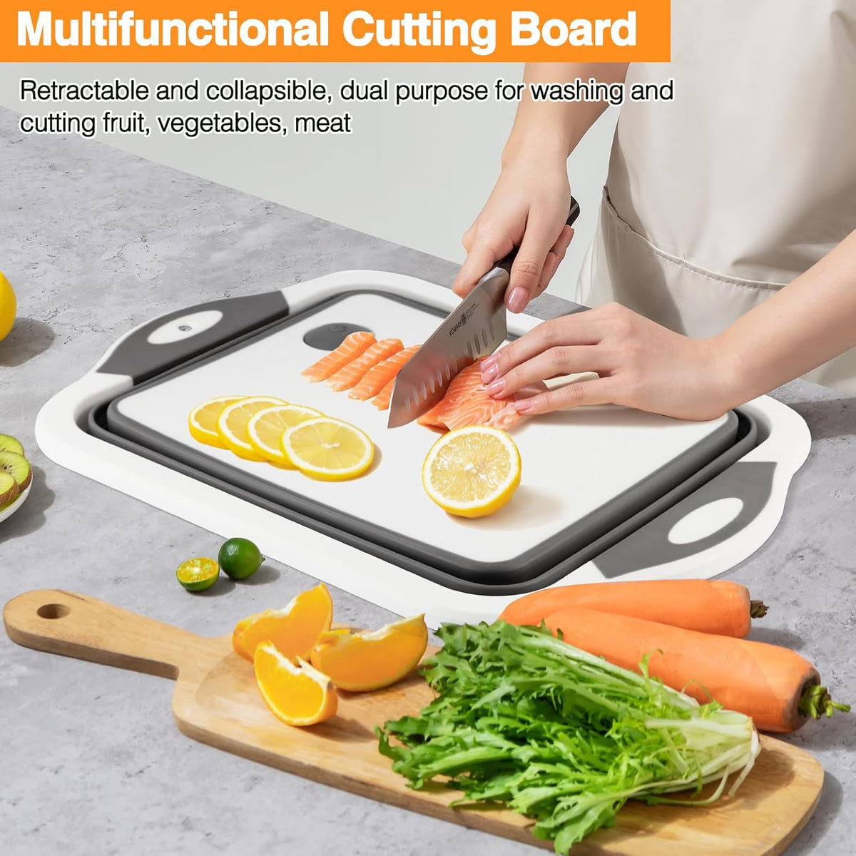 Collapsible BBQ Prep Tub/Cutting Board 10L, Orange