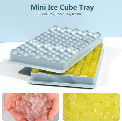 WIBIMEN Mini Ice Cube Trays, 0.55” Tiny Pebble Ice for Iced Coffee & Cocktails, Fast Chill, Easy Twist Release, Stackable with Lid & Storage Bin (2 Pack, Blue)
