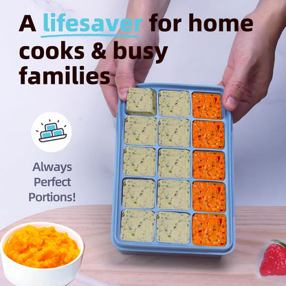 Silicone Freezer Molds Gift Set with 1,and 2 Tbsp, 1/2, 1, and 2 Cup Silicone Freezer Trays With Lids - Meal Prep and Kitchen Essentials Bundle (Blue 5 Pack)