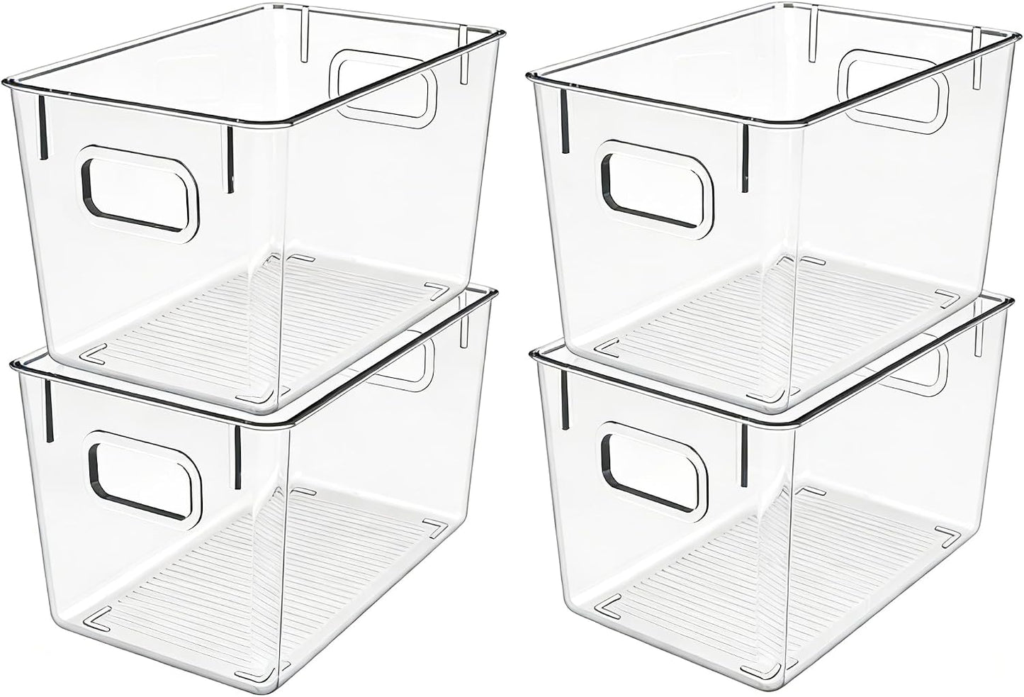 4 Pack Clear Plastic Storage Bins with Handles, Pantry Organizers & Storage Containers, Cabinet Organizer, Home Organization Must Haves for Kitchen, Laundry Room, Office, Closet, Garage & Freezer,L