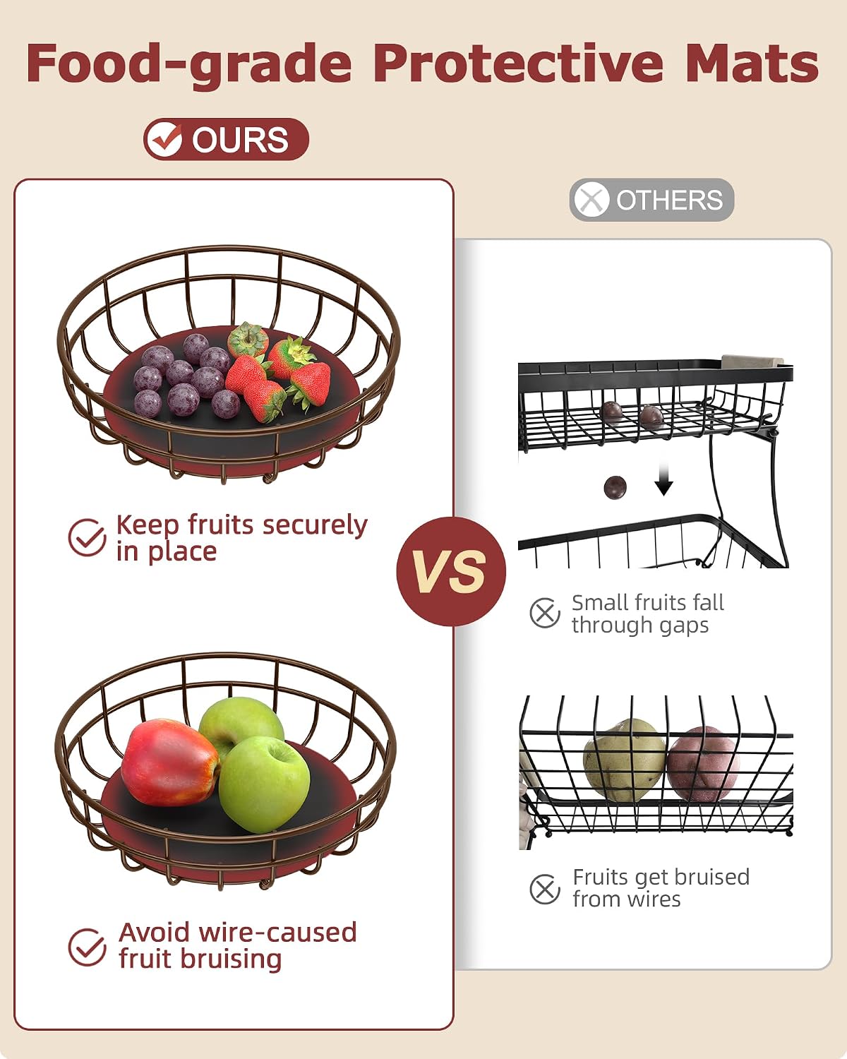 Sevenblue 2 Tier Large Fruit Basket for Kitchen Counter with Removable Banana Hanger - Sturdy Iron Fruit Bowl for Kitchen Counter and Vegetable Holder, Fruit Holder for Home Decor, Black