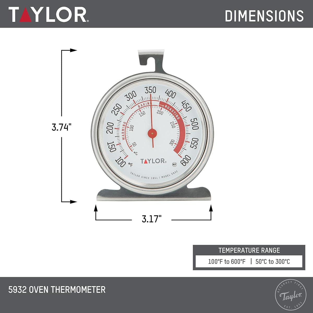 Taylor Analog Oven Thermometer - 3 Inch