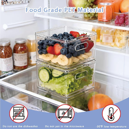 2 Pack Fruit Storage Containers for Fridge with Lid & Drain Basket | 3-in-1 Wash-Drain-Store – BPA-free clear containers keep berries/strawberries fresh, ready-to-eat in fridge.