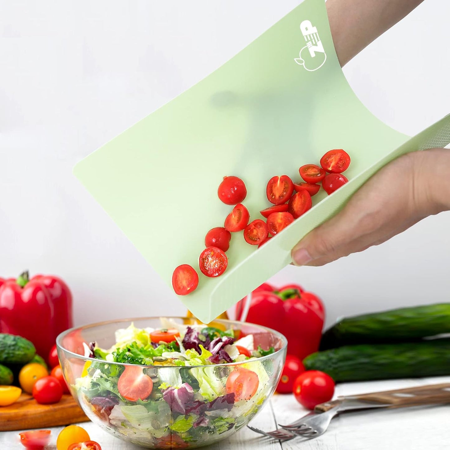 ZVP Plastic Cutting Boards for Kitchen, Flexible Cutting Mats, Colorful Chopping Boards with Food Icon, Non-Slip, Non Porous, BPA Free, Dishwasher Safe Rainbow