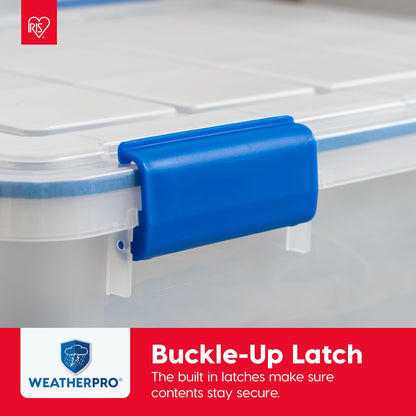IRIS USA WeatherPro 16 Qt Storage Bins with Lids, 3 Pack, BPA-Free Plastic Gasket Box with Tight Latch and Seal, Stackable Nestable Tote Tub - Clear/Blue