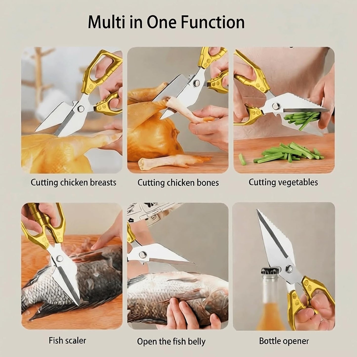 Scissors all Purpose, Stainless Steel Heavy Duty Kitchen Shears, Meat Scissors Heavy Duty Sharp Shears, Poultry Shears Bone Cutting (Sliver)